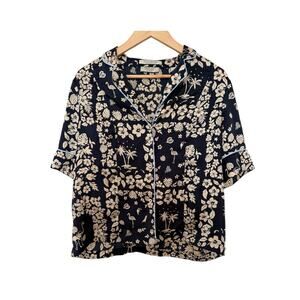 Maison Scotch Floral Button Front Blouse Womens Large Short Sleeve Holiday Shirt